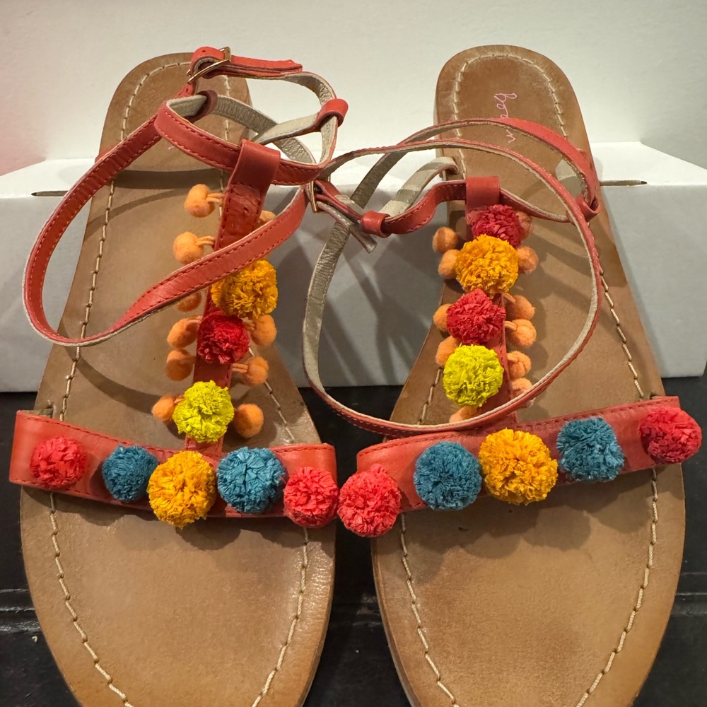 Boden Multicolor Pom Pom Sandals